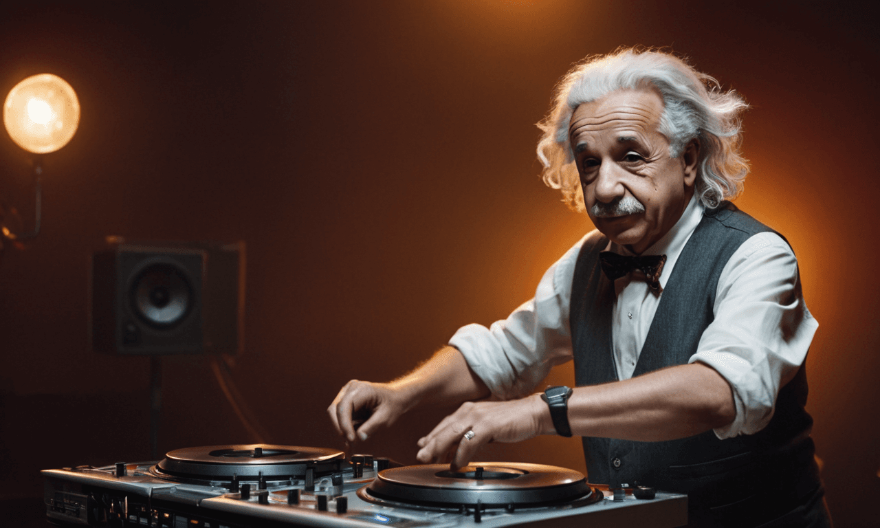 Albert Einstein playing DJ